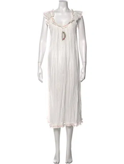 Pre-owned Doen Floral Print Midi Length Dress In White