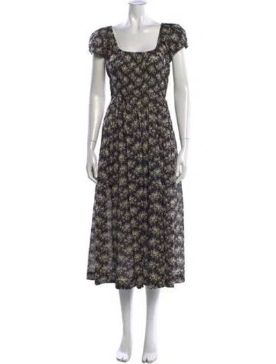 Pre-owned Doen Floral Print Midi Length Dress In White