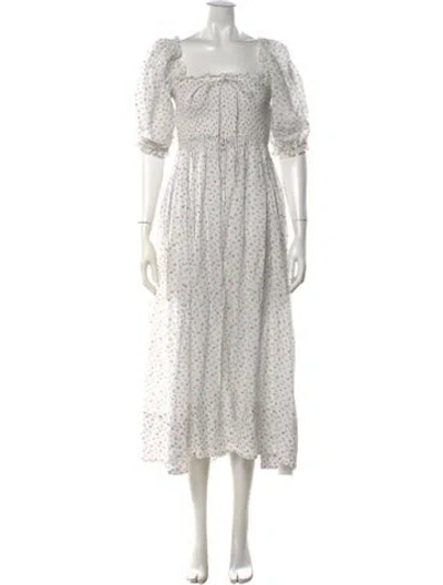 Pre-owned Doen Floral Print Midi Length Dress In White