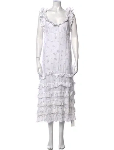 Pre-owned Doen Floral Print Midi Length Dress In White