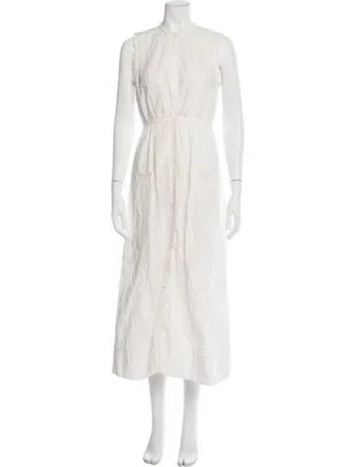 Pre-owned Doen Floral Print Midi Length Dress In White