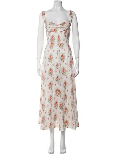 Pre-owned Doen Floral Print Midi Length Dress In White