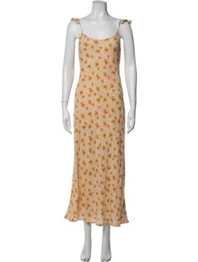 Pre-owned Doen Floral Print Midi Length Dress In Yellow