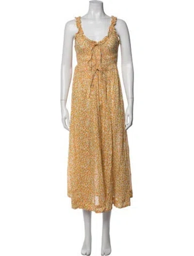 Pre-owned Doen Floral Print Midi Length Dress In Yellow