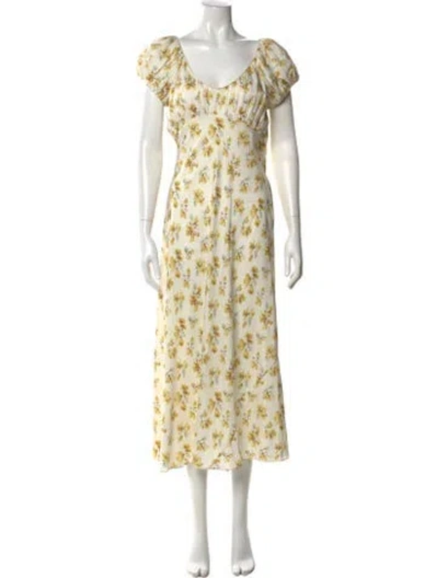 Pre-owned Doen Floral Print Midi Length Dress In Yellow