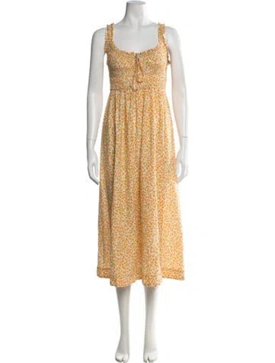 Pre-owned Doen Floral Print Midi Length Dress In Yellow