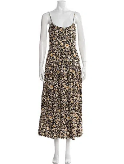 Pre-owned Doen Floral Print Midi Length Dress In Yellow
