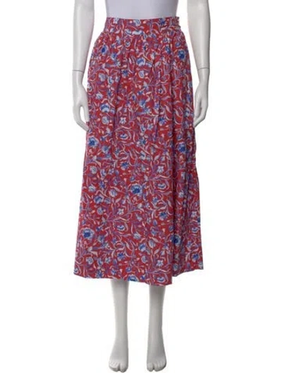 Pre-owned Doen Floral Print Midi Length Skirt In Red