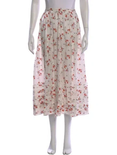 Pre-owned Doen Floral Print Midi Length Skirt In White