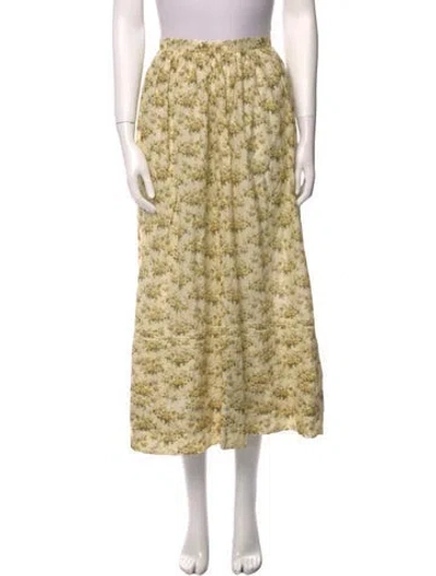 Pre-owned Doen Floral Print Midi Length Skirt In Yellow