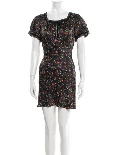 Pre-owned Doen Floral Print Mini Dress In Black