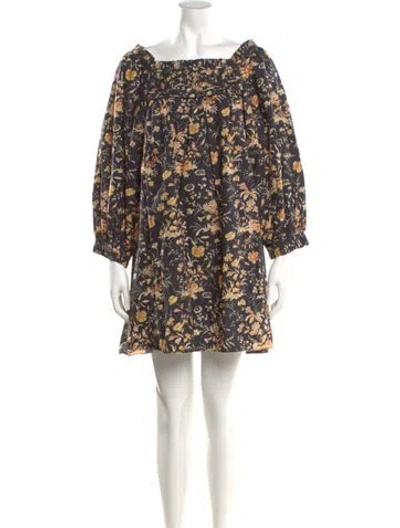 Pre-owned Doen Floral Print Mini Dress In Black