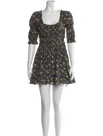 Pre-owned Doen Floral Print Mini Dress In Black
