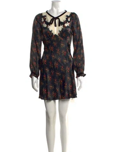 Pre-owned Doen Floral Print Mini Dress In Black