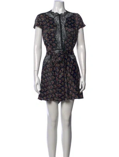 Pre-owned Doen Floral Print Mini Dress In Black