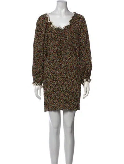 Pre-owned Doen Floral Print Mini Dress In Black