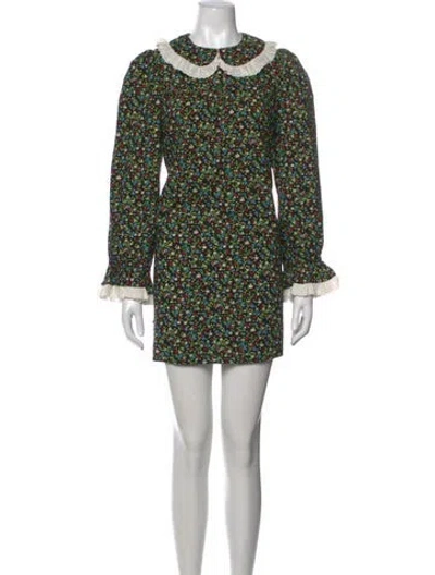 Pre-owned Doen Floral Print Mini Dress In Black/green