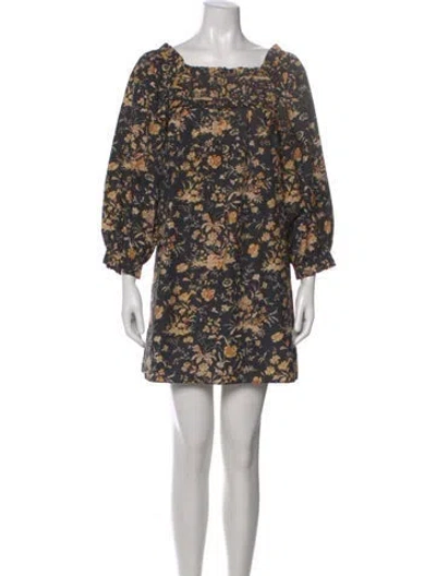 Pre-owned Doen Floral Print Mini Dress In Black/neutrals