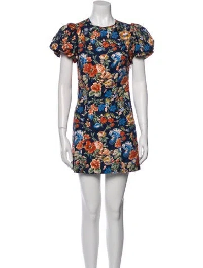 Pre-owned Doen Floral Print Mini Dress In Blue