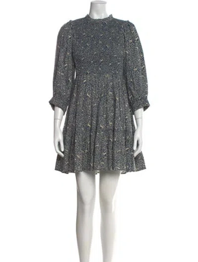 Pre-owned Doen Floral Print Mini Dress In Blue