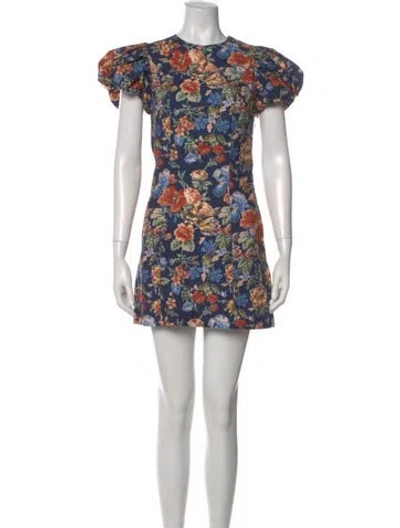 Pre-owned Doen Floral Print Mini Dress In Blue