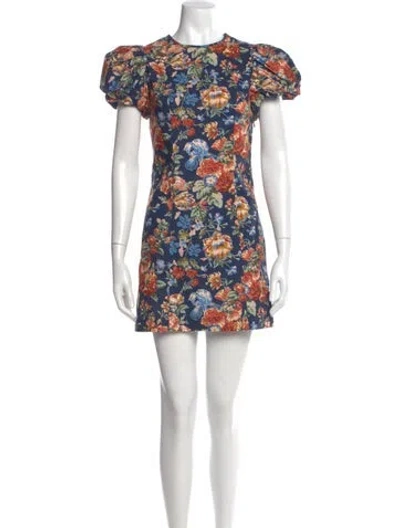 Pre-owned Doen Floral Print Mini Dress In Blue