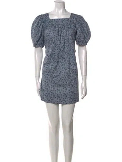 Pre-owned Doen Floral Print Mini Dress In Blue