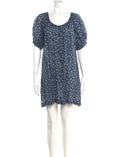 Pre-owned Doen Floral Print Mini Dress In Blue