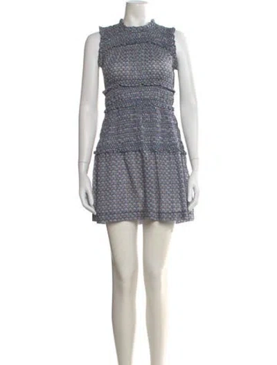 Pre-owned Doen Floral Print Mini Dress In Blue