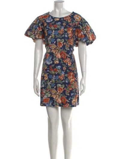 Pre-owned Doen Floral Print Mini Dress In Blue