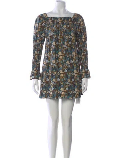 Pre-owned Doen Floral Print Mini Dress In Blue