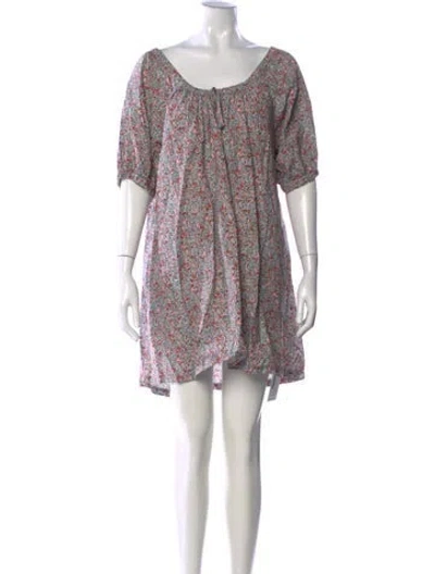Pre-owned Doen Floral Print Mini Dress In Blue