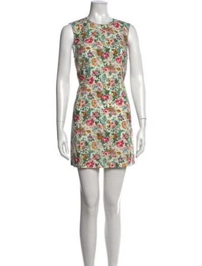 Pre-owned Doen Floral Print Mini Dress In Blue