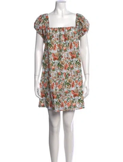 Pre-owned Doen Floral Print Mini Dress In Blue