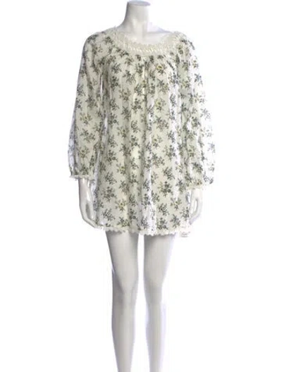 Pre-owned Doen Floral Print Mini Dress In Blue