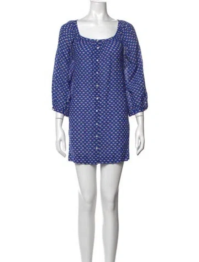 Pre-owned Doen Floral Print Mini Dress In Blue