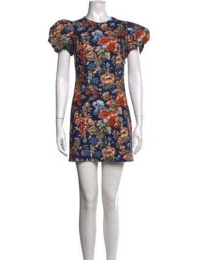 Pre-owned Doen Floral Print Mini Dress In Blue