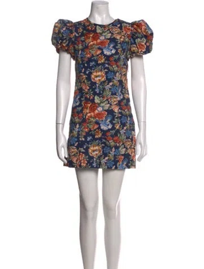 Pre-owned Doen Floral Print Mini Dress In Blue