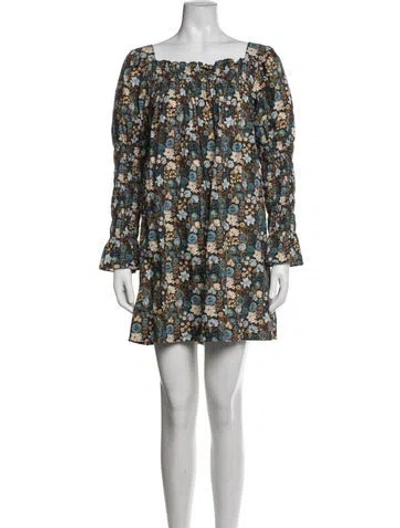 Pre-owned Doen Floral Print Mini Dress In Blue
