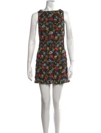 Pre-owned Doen Floral Print Mini Dress In Blue