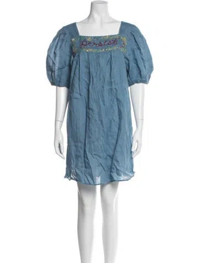 Pre-owned Doen Floral Print Mini Dress In Blue