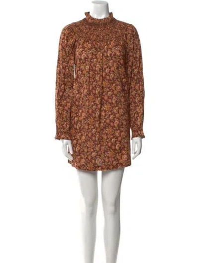 Pre-owned Doen Floral Print Mini Dress In Brown