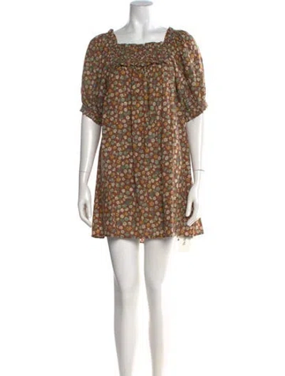 Pre-owned Doen Floral Print Mini Dress In Brown