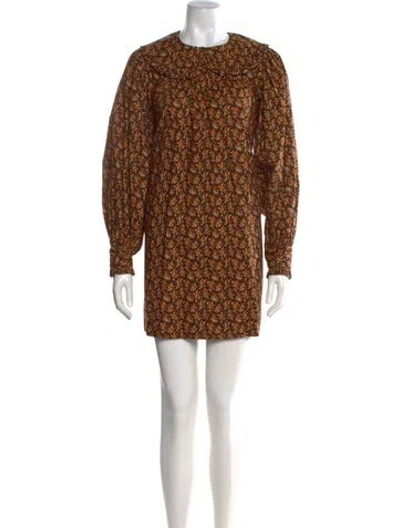 Pre-owned Doen Floral Print Mini Dress In Brown