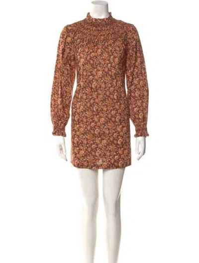 Pre-owned Doen Floral Print Mini Dress In Brown