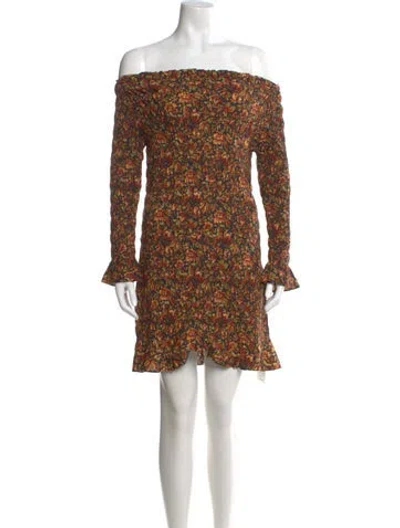 Pre-owned Doen Floral Print Mini Dress In Brown