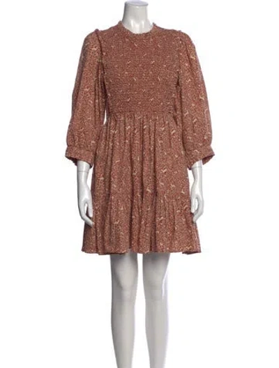 Pre-owned Doen Floral Print Mini Dress In Brown