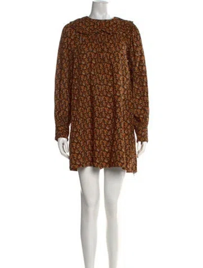 Pre-owned Doen Floral Print Mini Dress In Brown