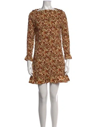 Pre-owned Doen Floral Print Mini Dress In Brown