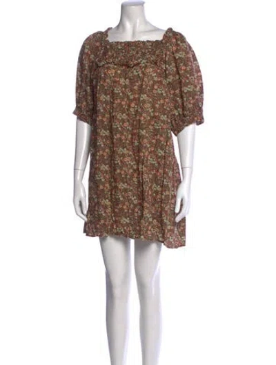 Pre-owned Doen Floral Print Mini Dress In Brown